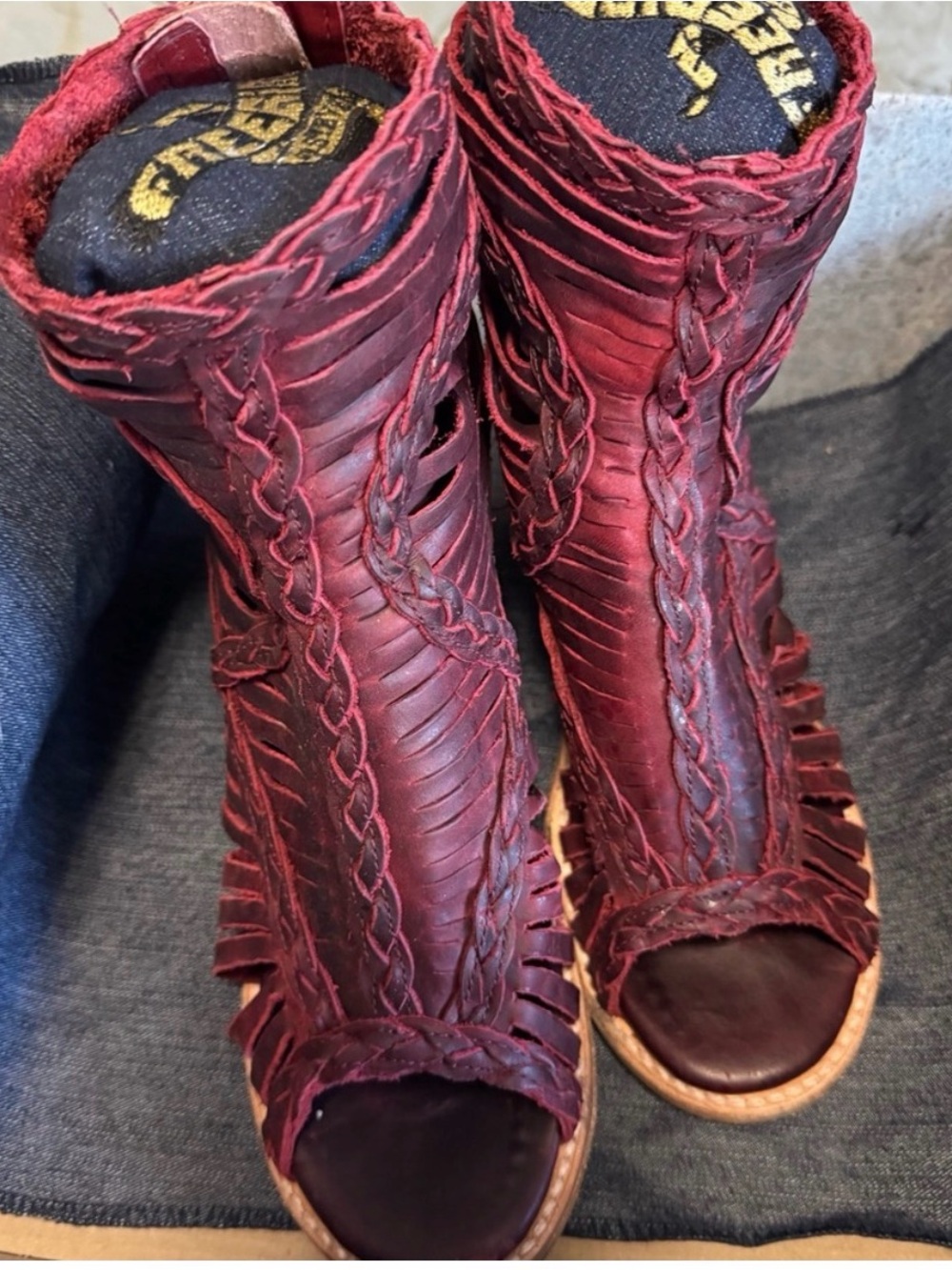 Freebird by Steven Red-Brown Braided Leather Ankle Boots - Picture 5 of 11